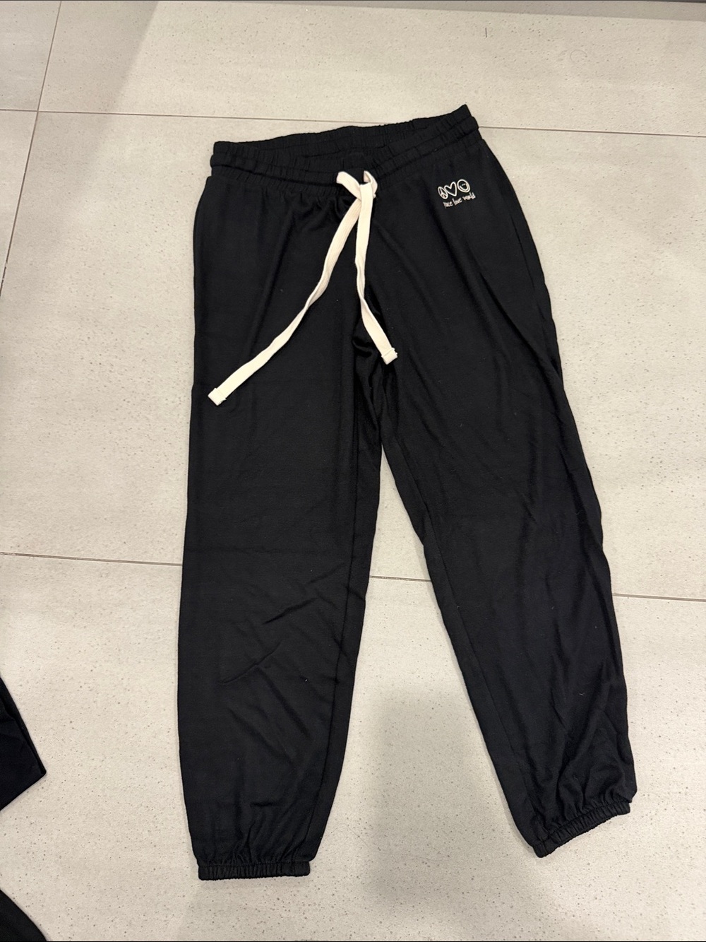 Peace Love World Black Jogger Pants with Cream Drawstring
